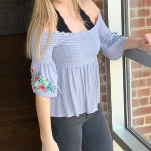 Off the shoulder flowery shirt